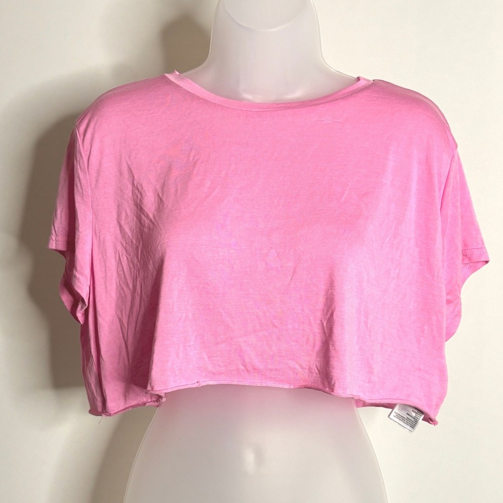 Edikted | Pink Crop Top Short Sleeve Crew Neck Boxy Tee Womens | Size XL